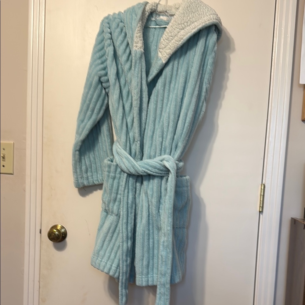 Plush Light Blue Hooded Robe
